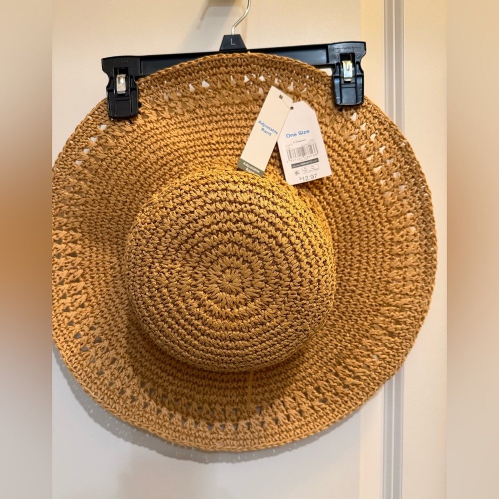 Time and Tru Straw Crochet Sun Hat - Mustard